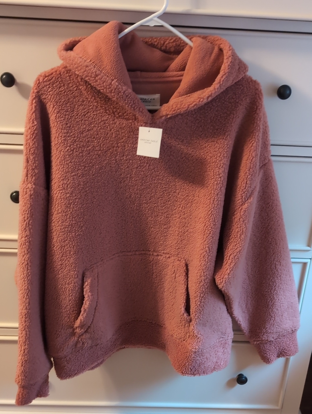 American Eagle Outfitters Plush Sherpa Hoodie in Dusty Rose